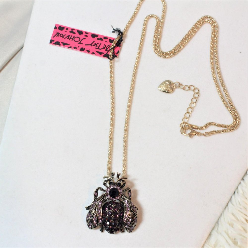 Betsey Johnson Purple Crystal Rhinestone Bee Bumble Bee Insect Pin or Necklace - Picture 3 of 11